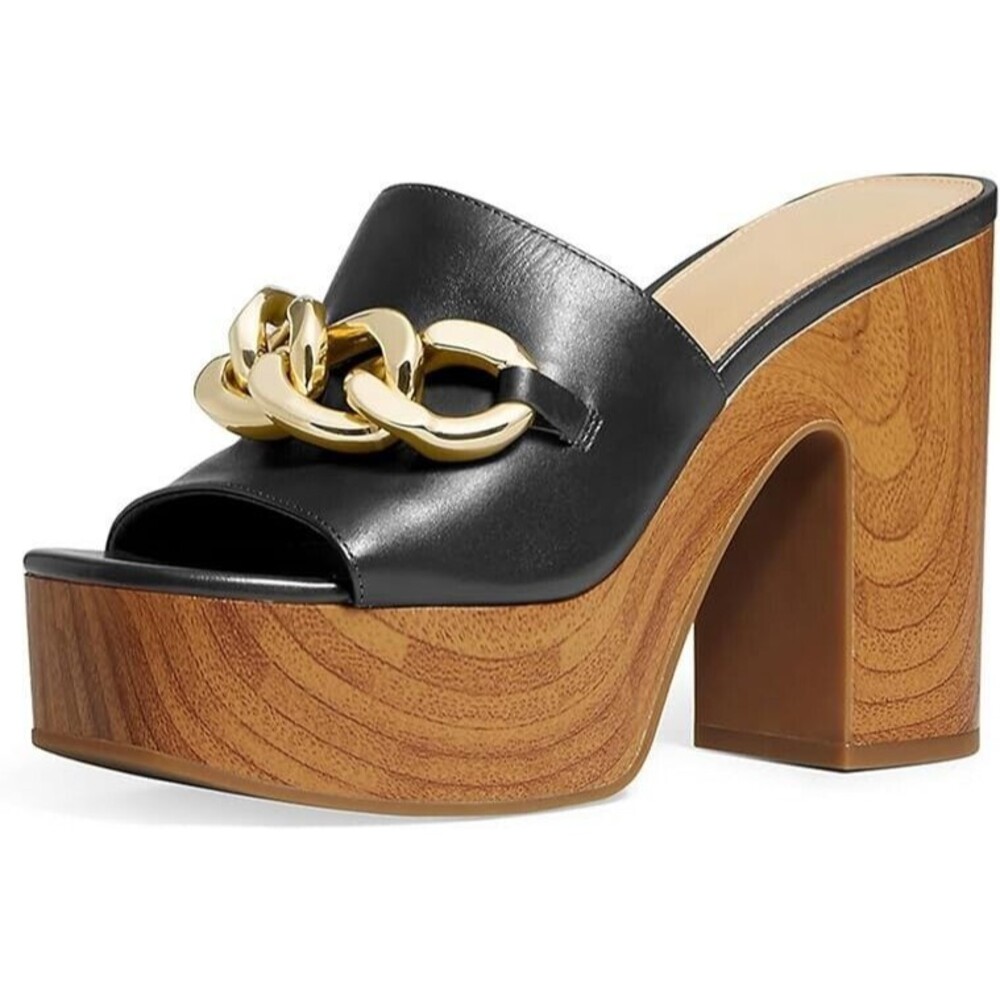 Women’s Chunky Heeled Sandals Square Toe Slip on Platform Slides Sandals Block 8